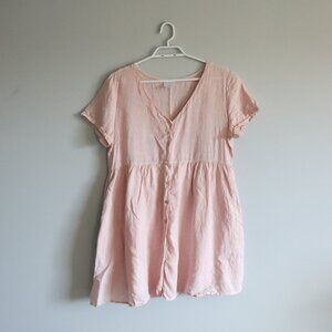 Jillian Harris x Priv Women's Pink Sz L Hamptons Linen Lined V-Neck Button Dress
